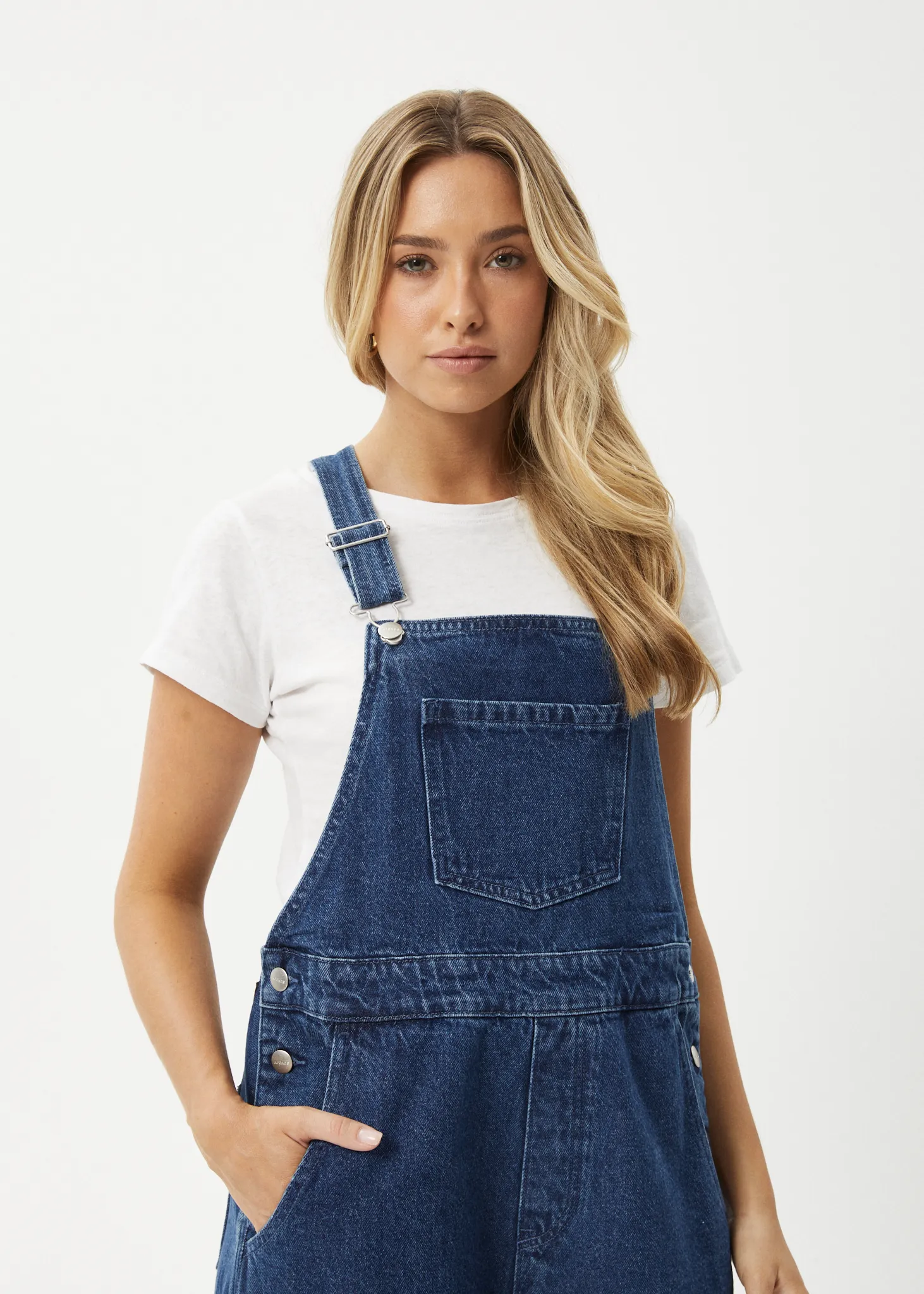 AFENDS Womens Louis - Denim Baggy Overalls - Authentic Blue