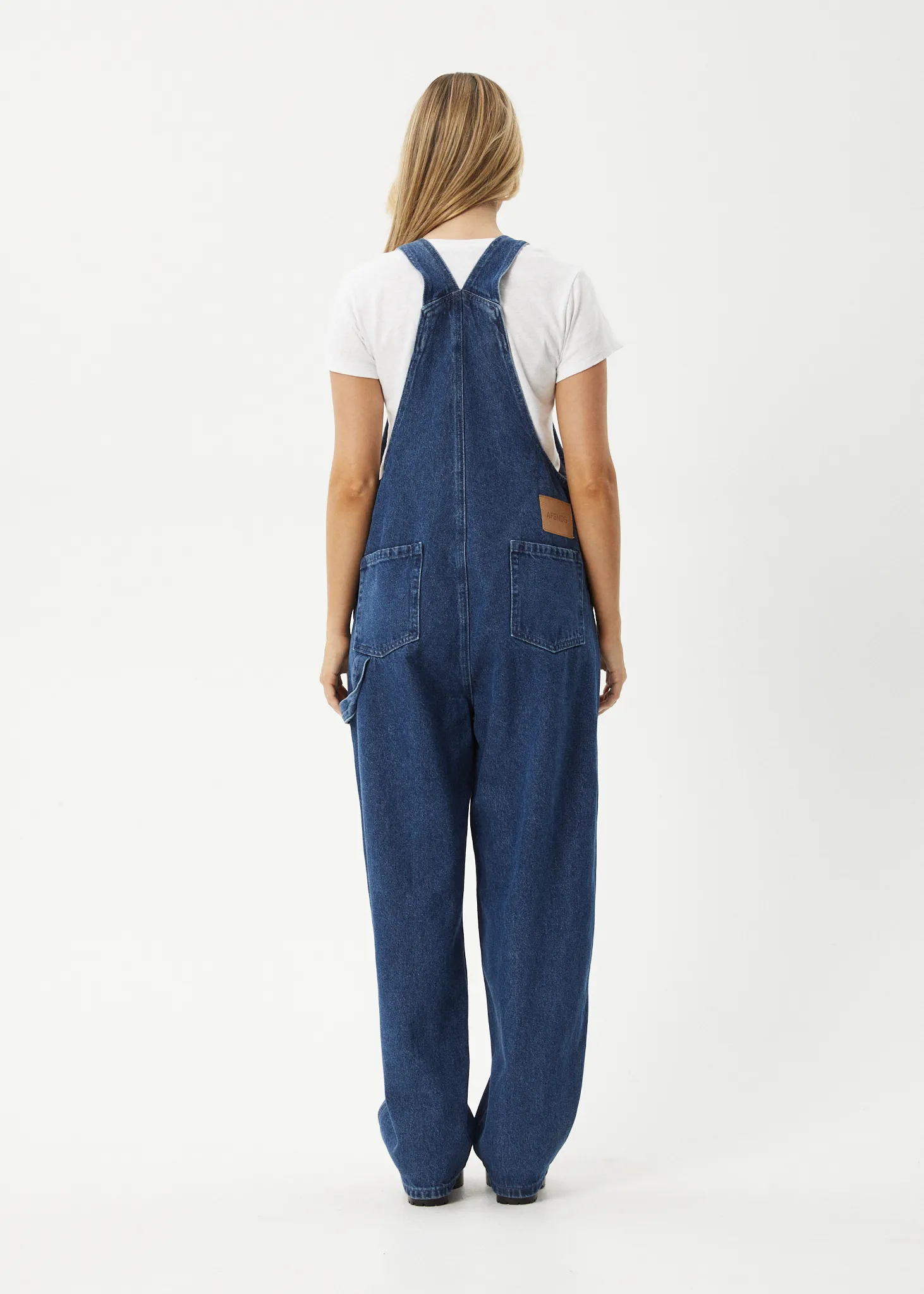 AFENDS Womens Louis - Denim Baggy Overalls - Authentic Blue