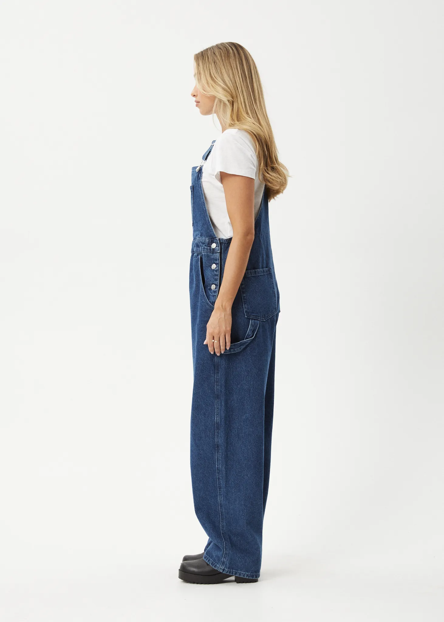 AFENDS Womens Louis - Denim Baggy Overalls - Authentic Blue