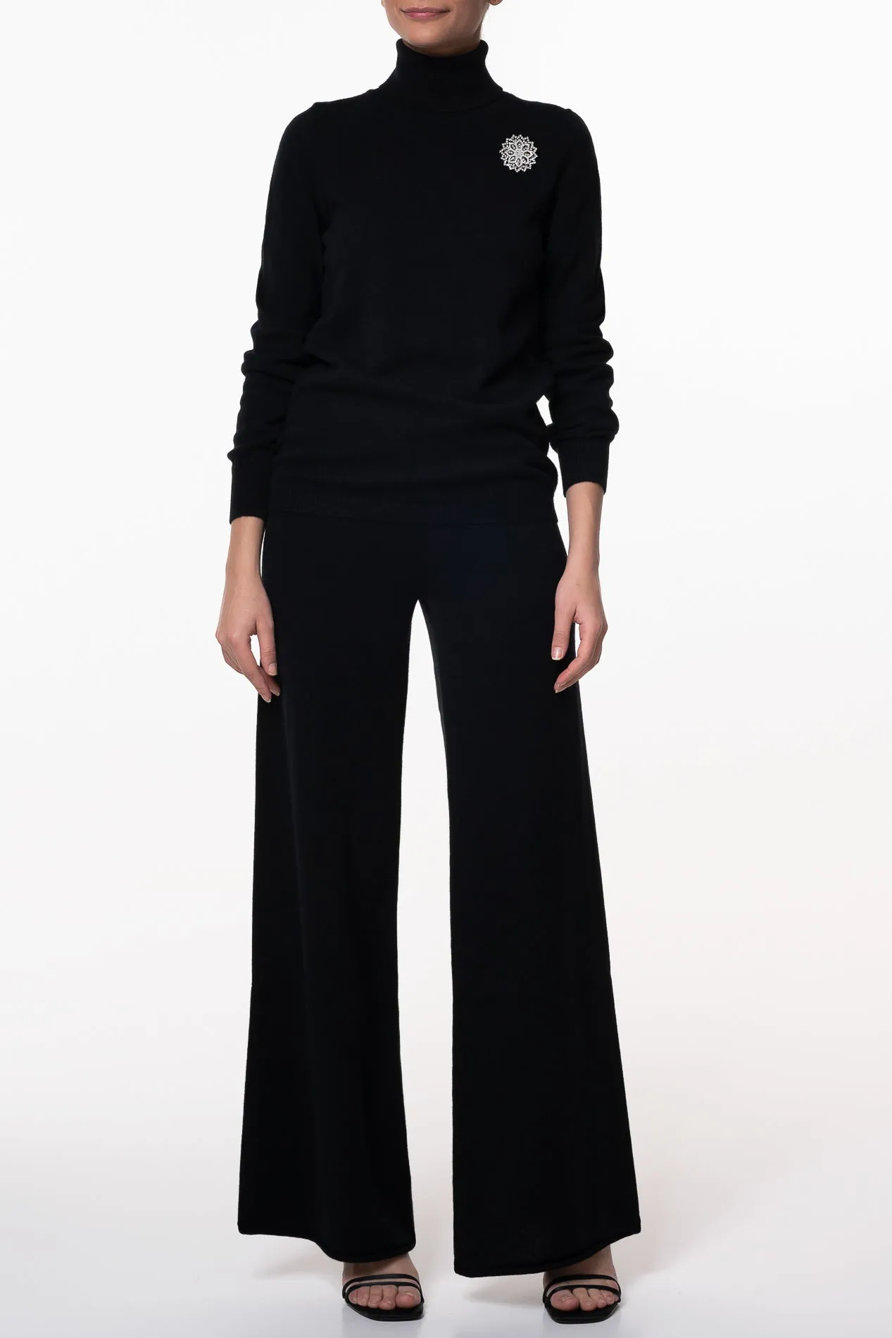 Akeem Cashmere Wide-Leg Pants In Black