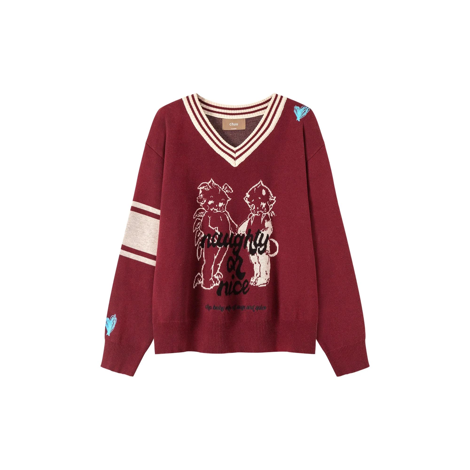 Angel And Devil V-Neck Knit Sweater