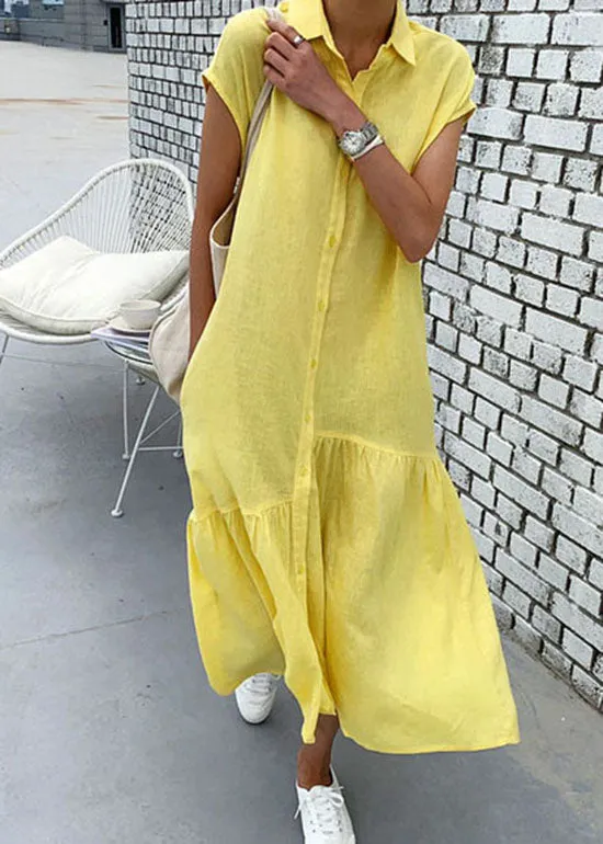 Art Yellow Peter Pan Collar Wrinkled Patchwork Cotton Shift Dress Summer LY2085