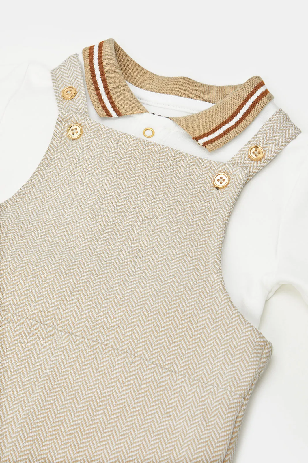 Baby Beige Crown Polo Shirt And Dungaree Set (2 Piece)