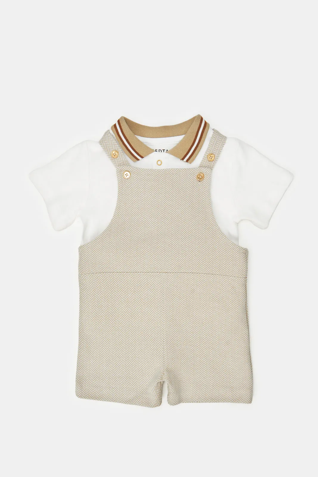 Baby Beige Crown Polo Shirt And Dungaree Set (2 Piece)