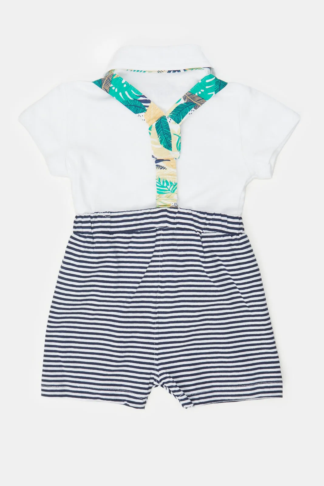 Baby Blue Stripe Polo Shirt And Dungaree Set (2 Piece)