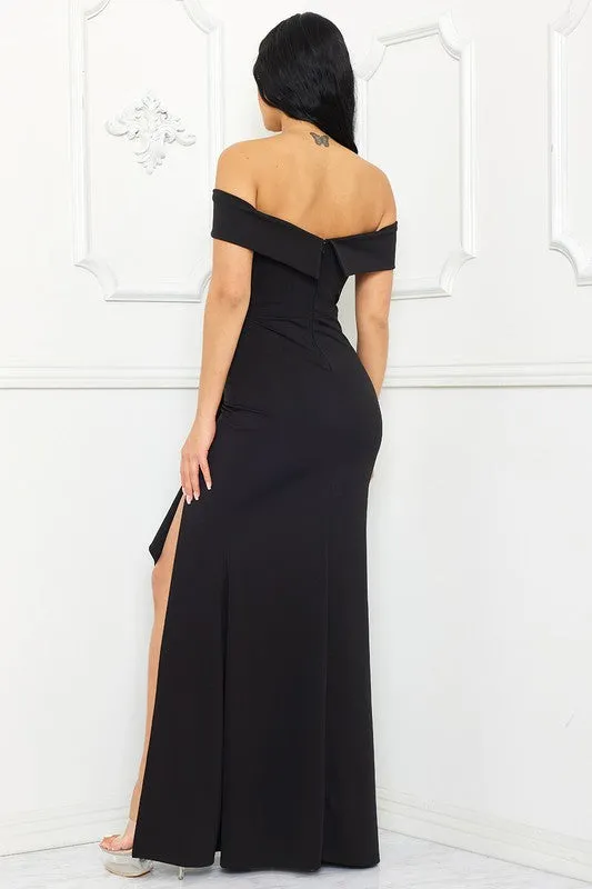 Black Off The Shoulder Criss Cross Front Maxi Dress