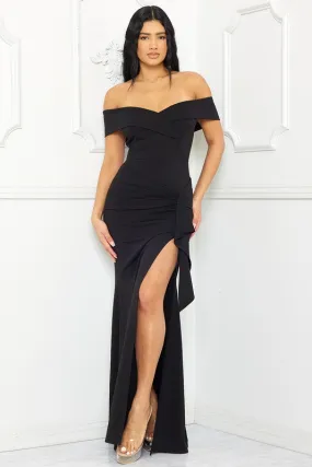 Black Off The Shoulder Criss Cross Front Maxi Dress