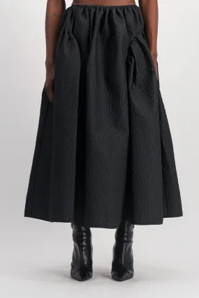 Black satin A-line maxi skirt