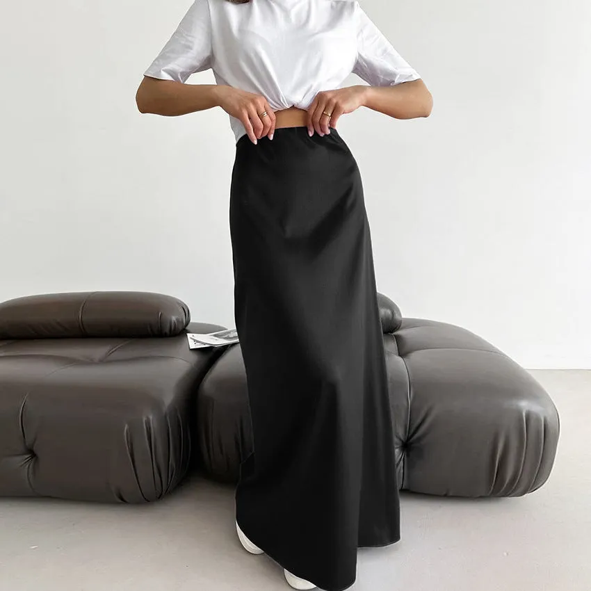 Black Satin Slip Maxi Skirt