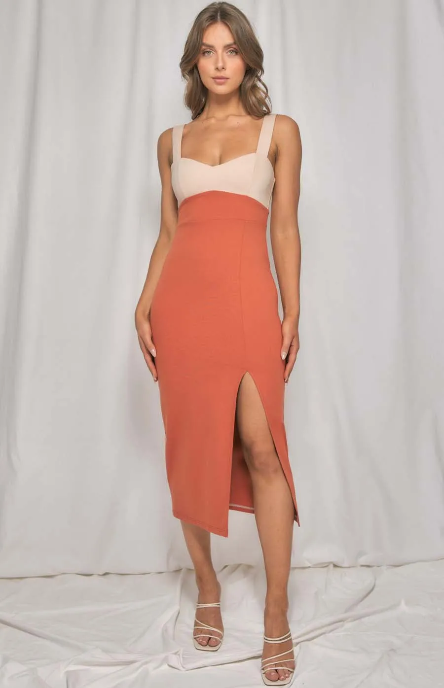 Block Colour Midi Dress with Side Split