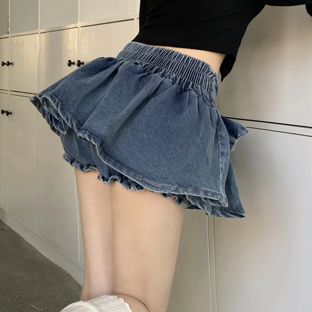 Blue Denim Bow A-Line Mini Skirt