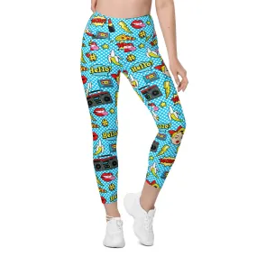 Blue Pop Art Pattern Leggings With Pockets