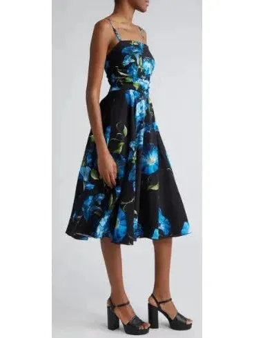 Bluebell Floral Print Strapless Charmeuse Dress