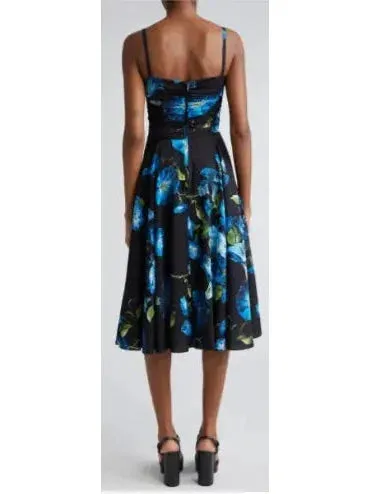 Bluebell Floral Print Strapless Charmeuse Dress