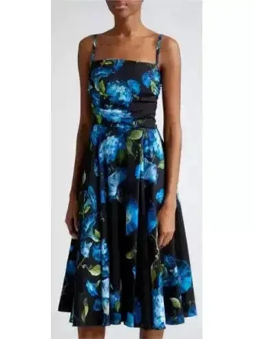 Bluebell Floral Print Strapless Charmeuse Dress