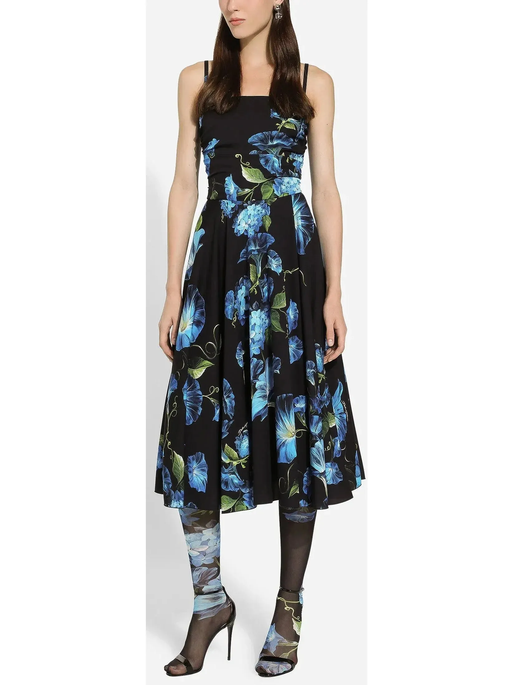 Bluebell Floral Print Strapless Charmeuse Dress