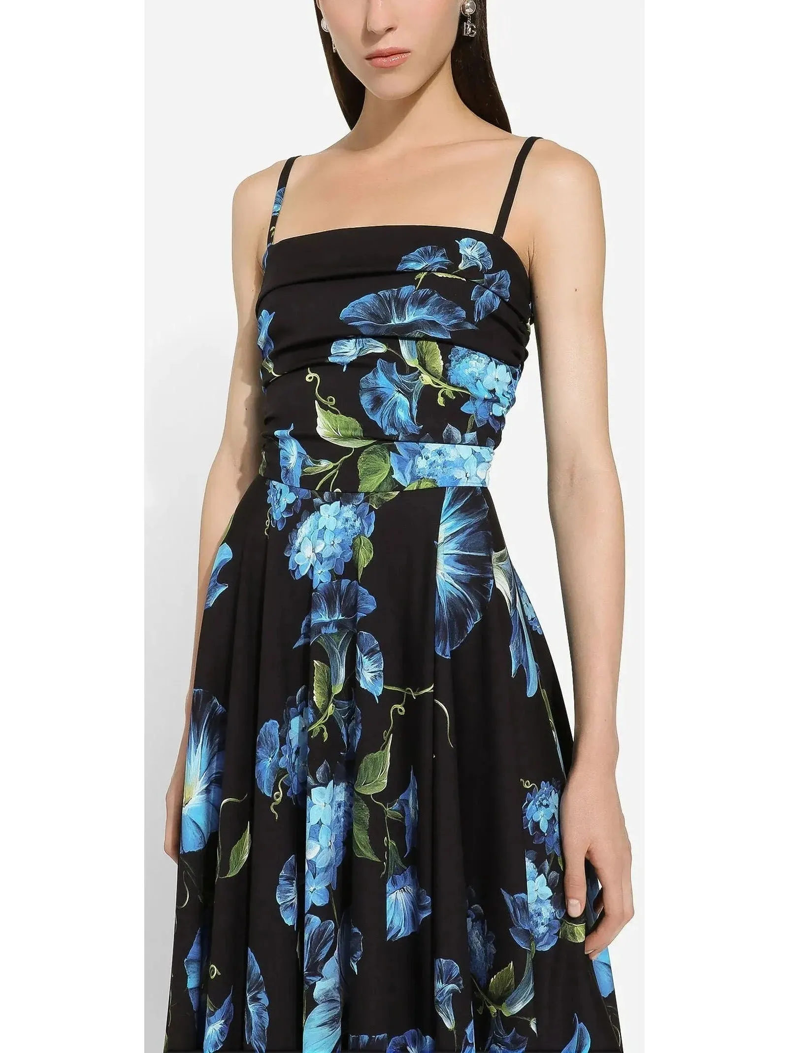 Bluebell Floral Print Strapless Charmeuse Dress