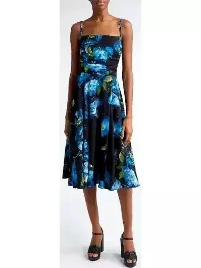 Bluebell Floral Print Strapless Charmeuse Dress