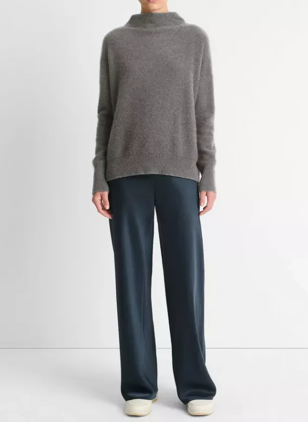 Boiled Cashmere Funnel Neck Pullover in Heather Graphite