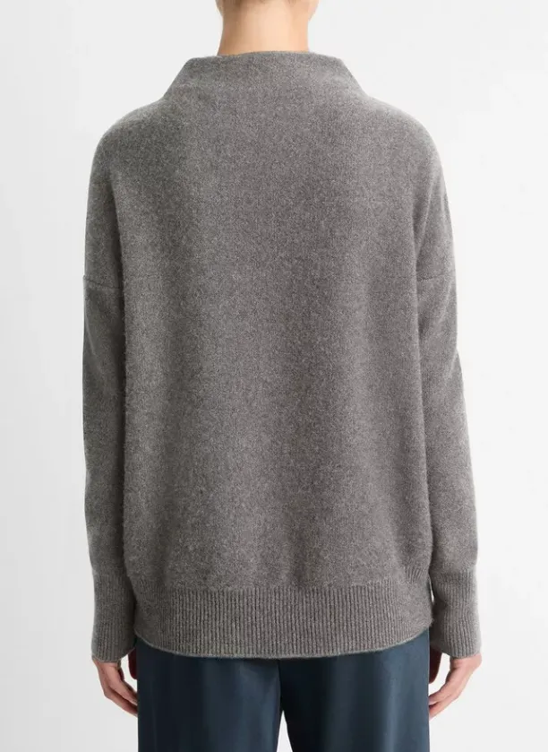 Boiled Cashmere Funnel Neck Pullover in Heather Graphite