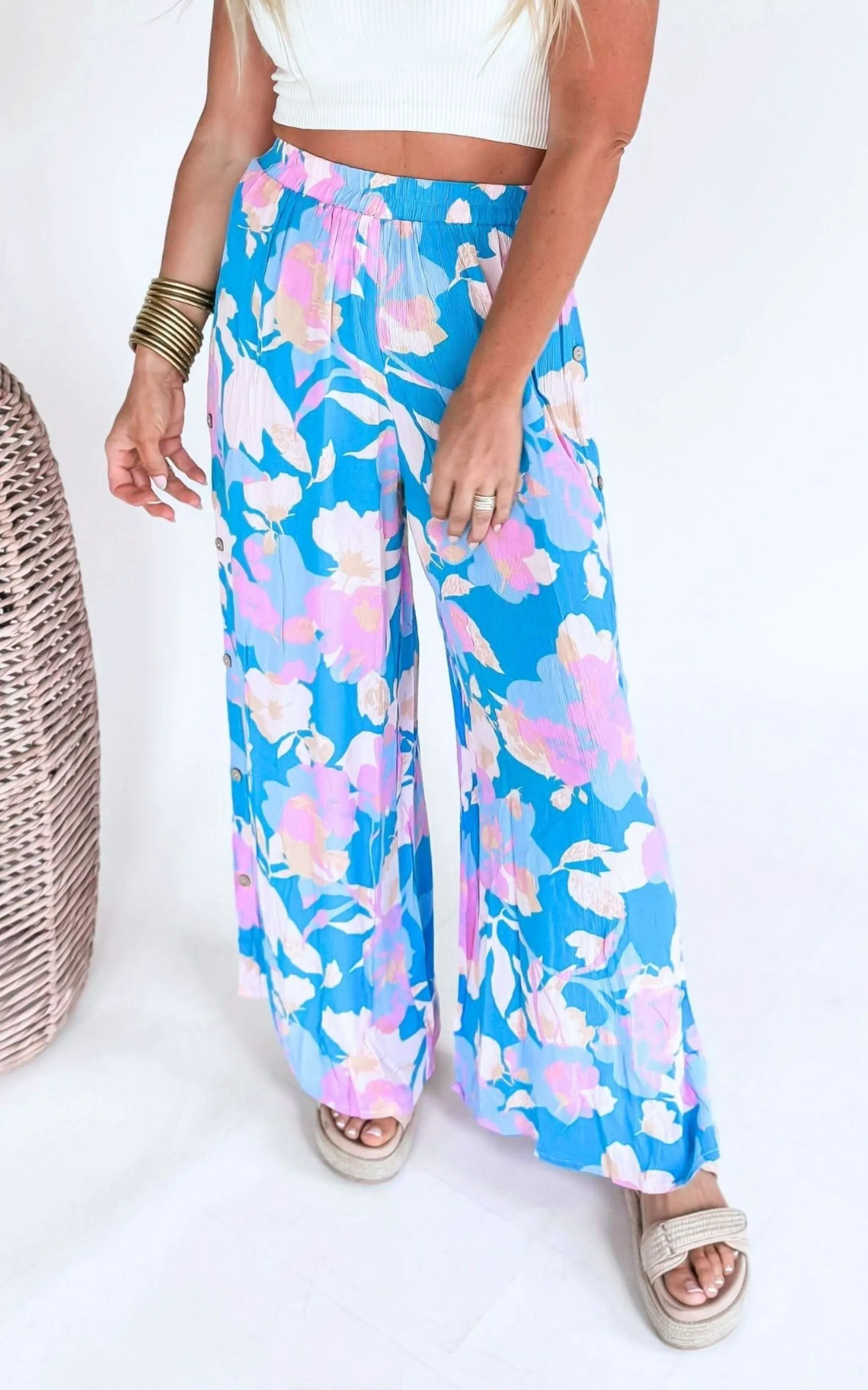 Bright Floral Wide Leg Palazzo Pants