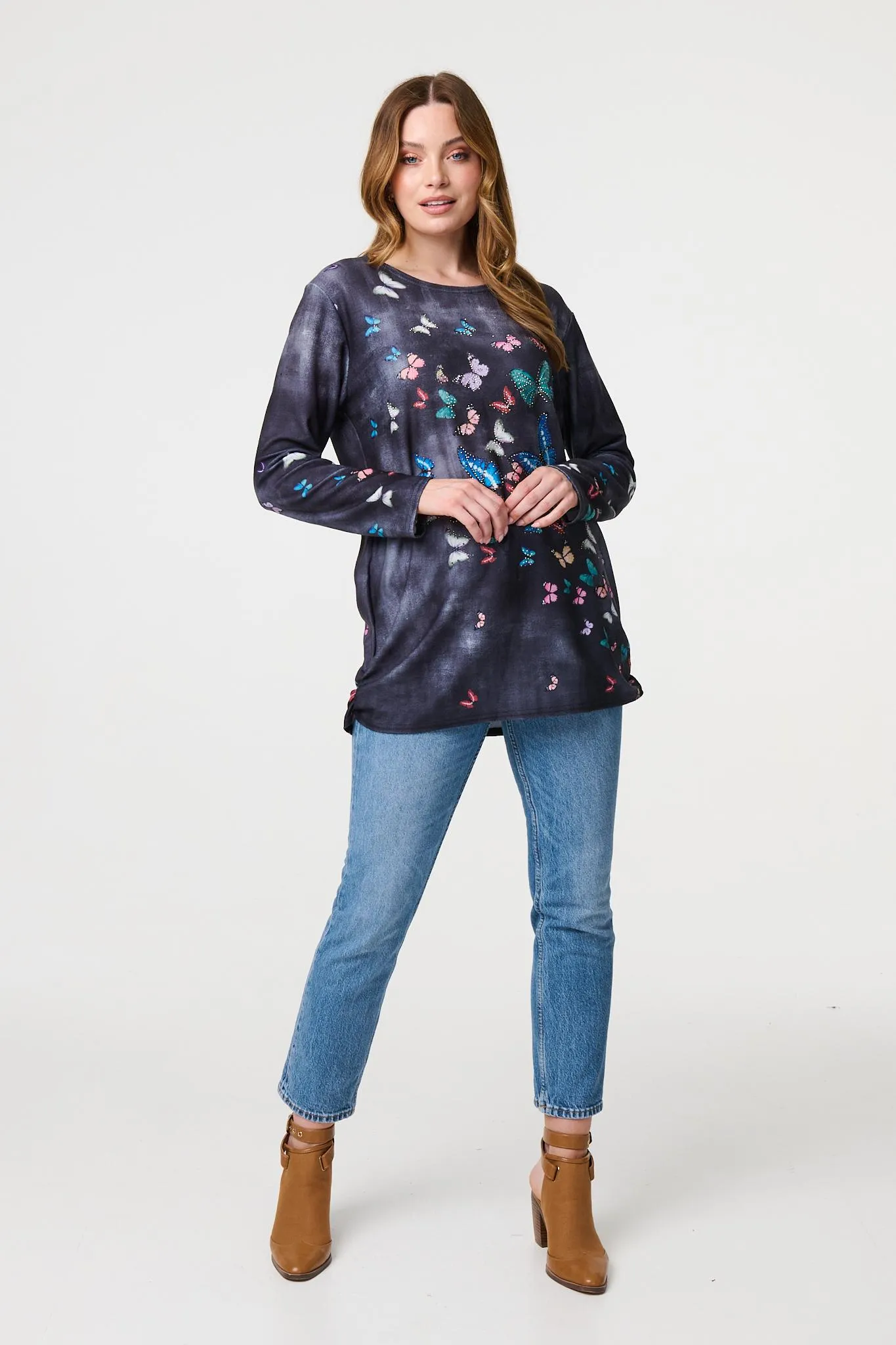 Butterfly Print Oversized Longline Top