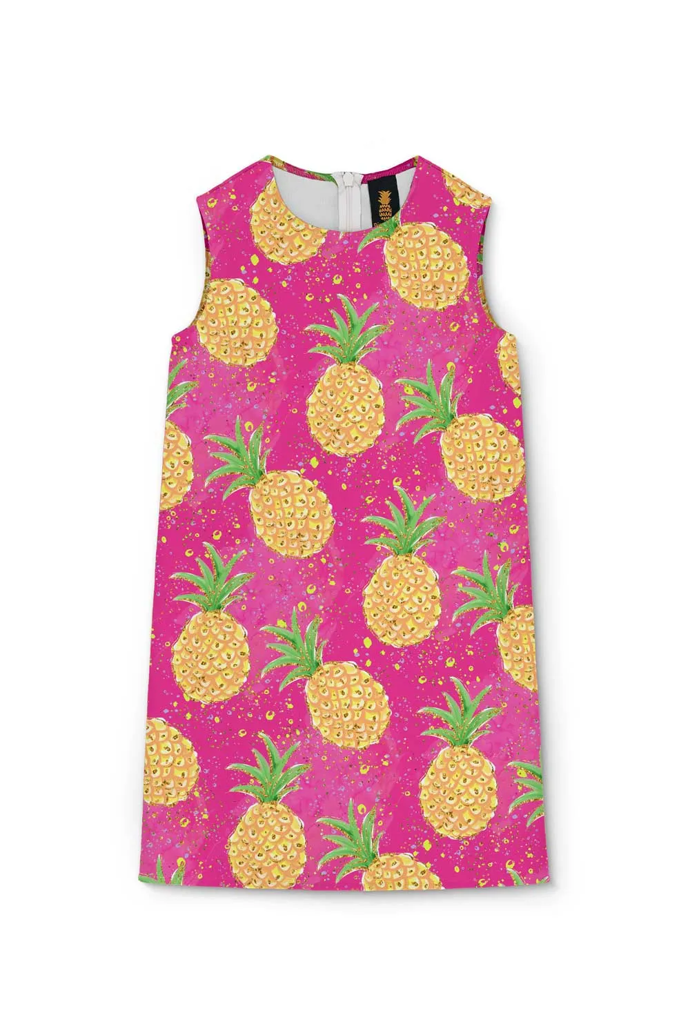 BUY 1 GET 4 FREE! Piña Colada Adele Pink Pineapple Print Shift Summer Dress - Girls