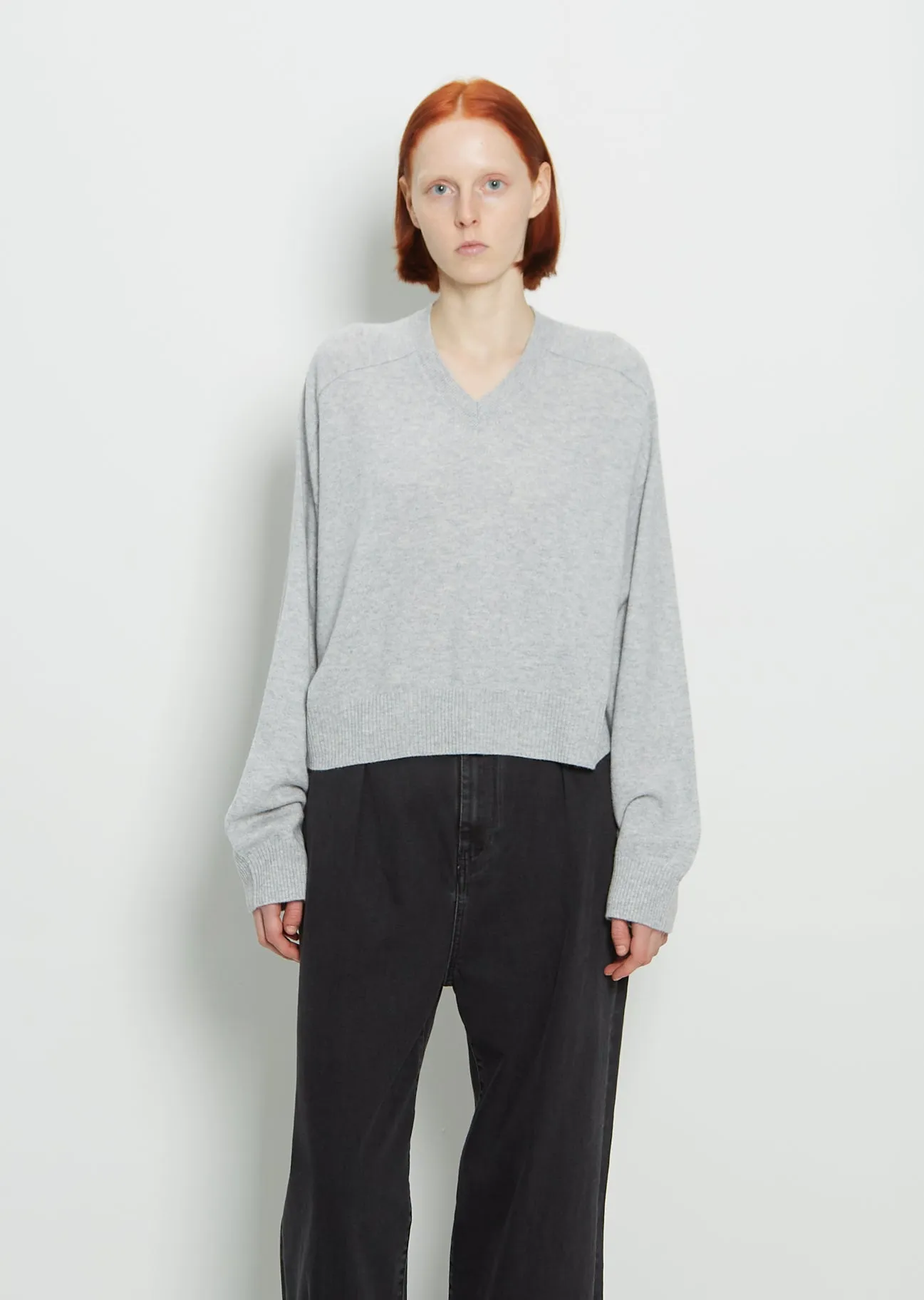 Cashmere Emsalo V-Neck Sweater — Grey Melange