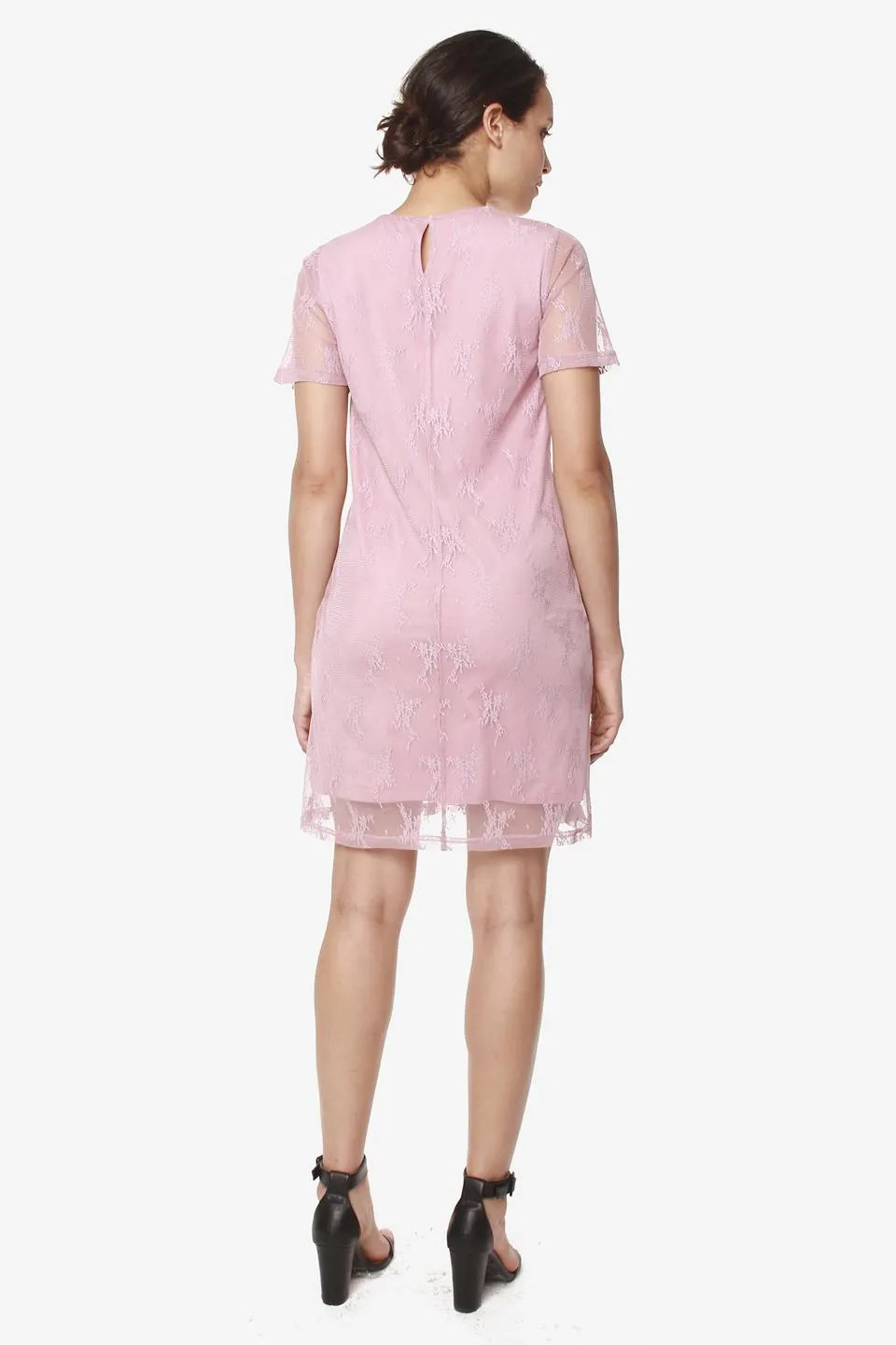 Catriona Full Lace Short Sleeve Nursing Dress Dusty Pink