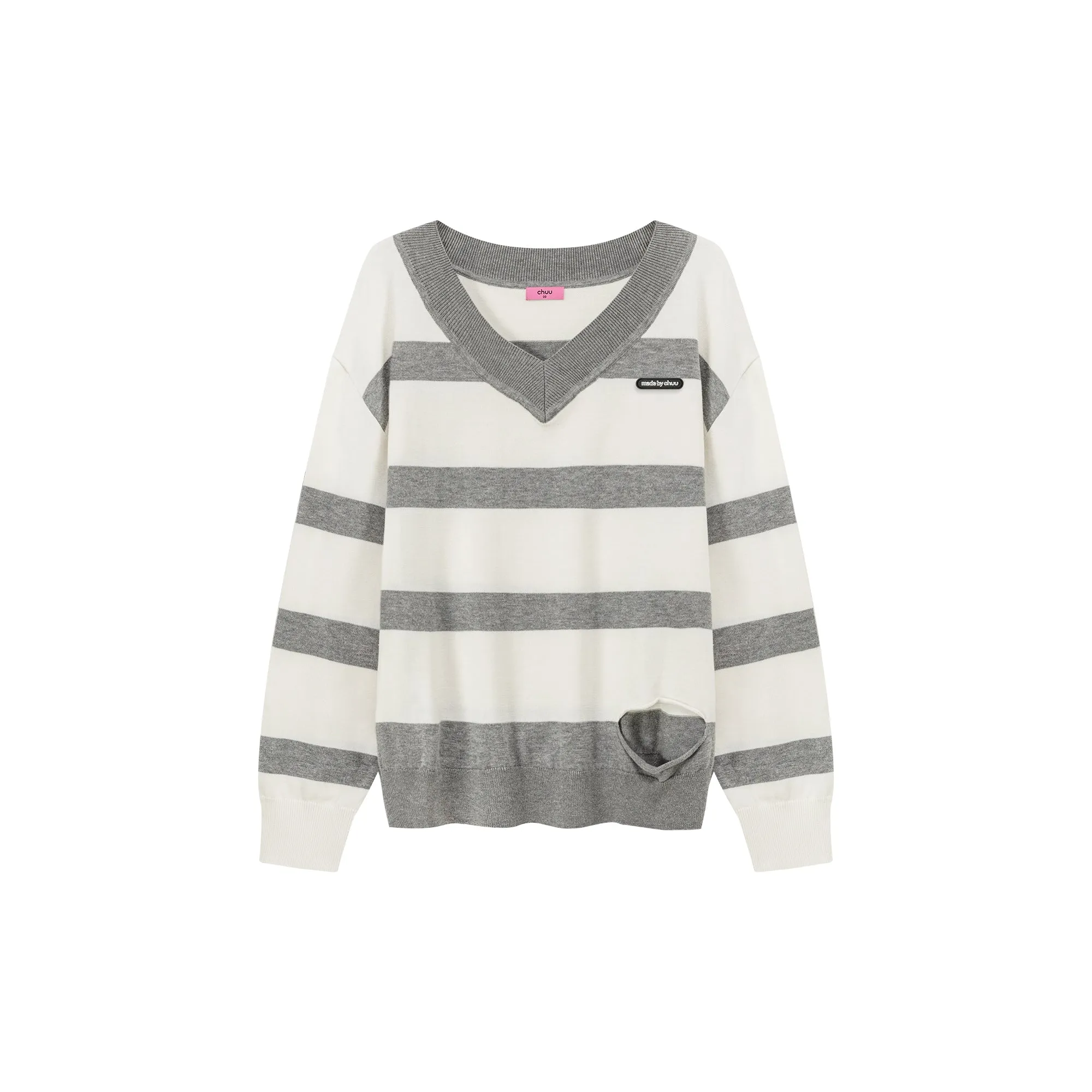 Color Matching V-Neck Striped Knit Sweater