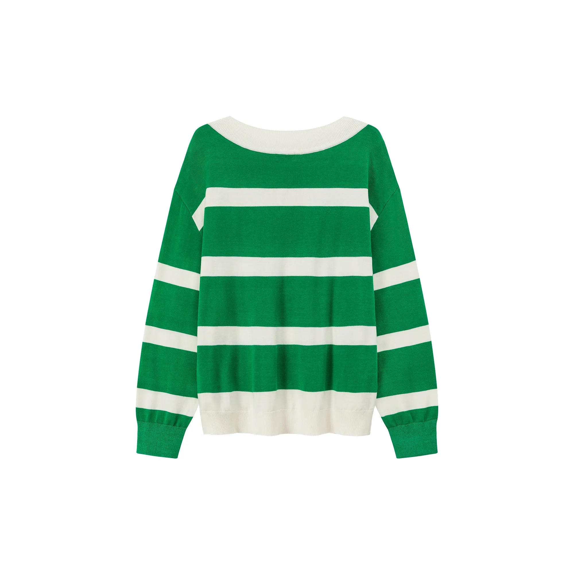 Color Matching V-Neck Striped Knit Sweater