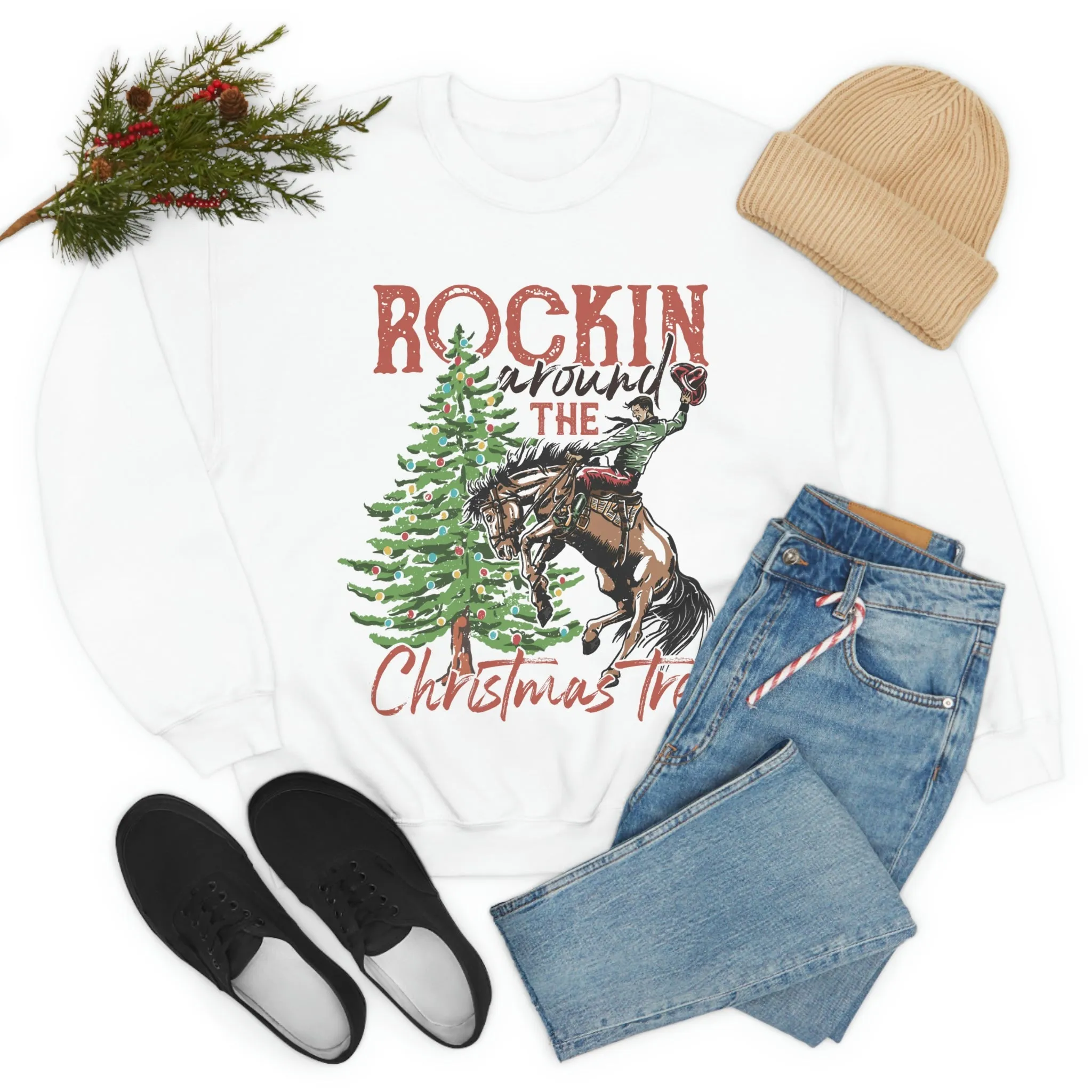 Country Christmas Rockin' around the Christmas Tree Women's Unisex Heavy Blend Crewneck Sweatshirt