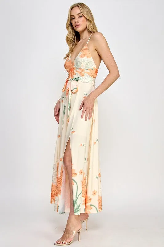 Cream Floral Print Maxi Dress