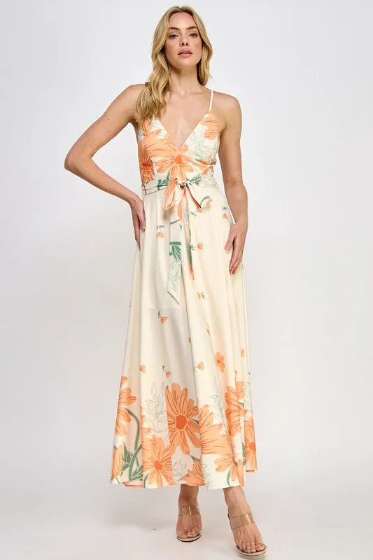 Cream Floral Print Maxi Dress