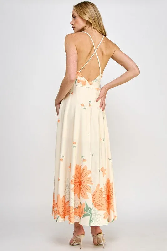 Cream Floral Print Maxi Dress