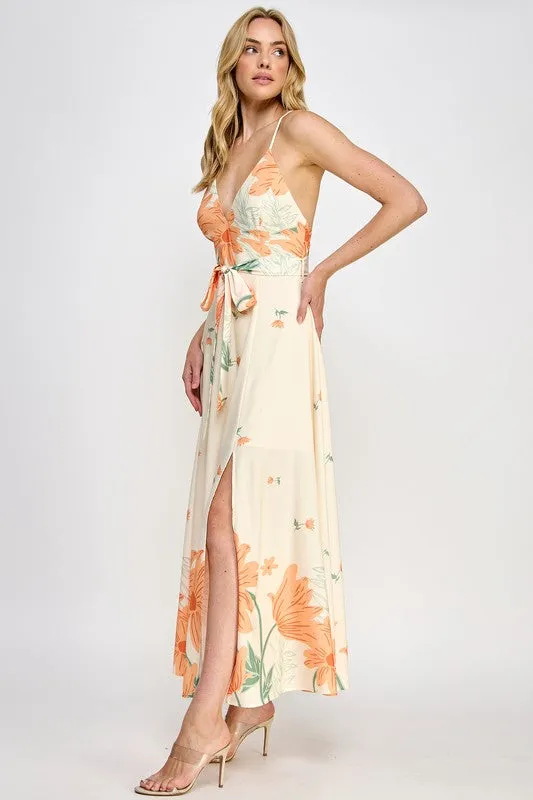 Cream Floral Print Maxi Dress