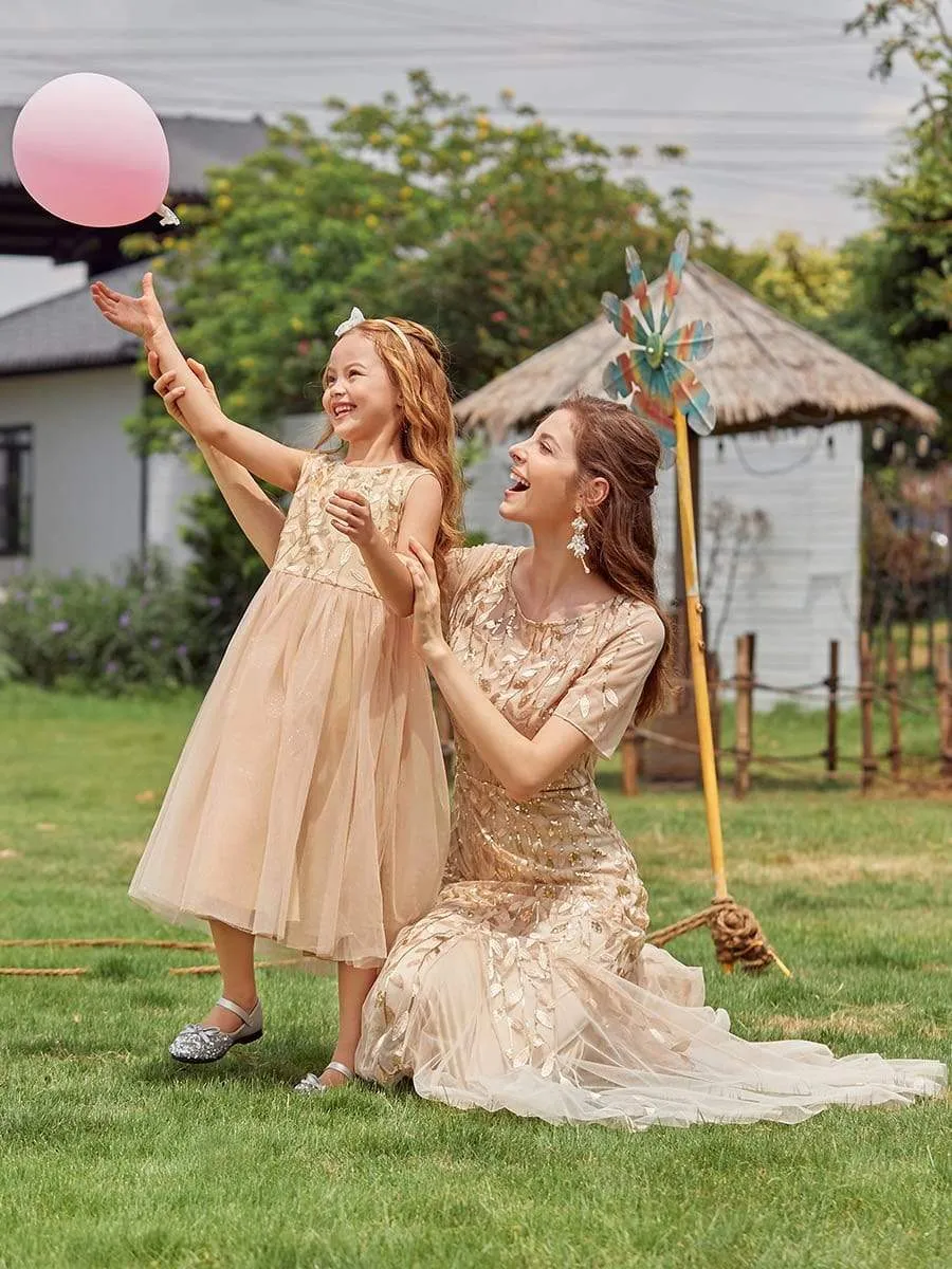 Dainty Sleeveless Tulle Flower Girl Dress for Wedding with Sequin