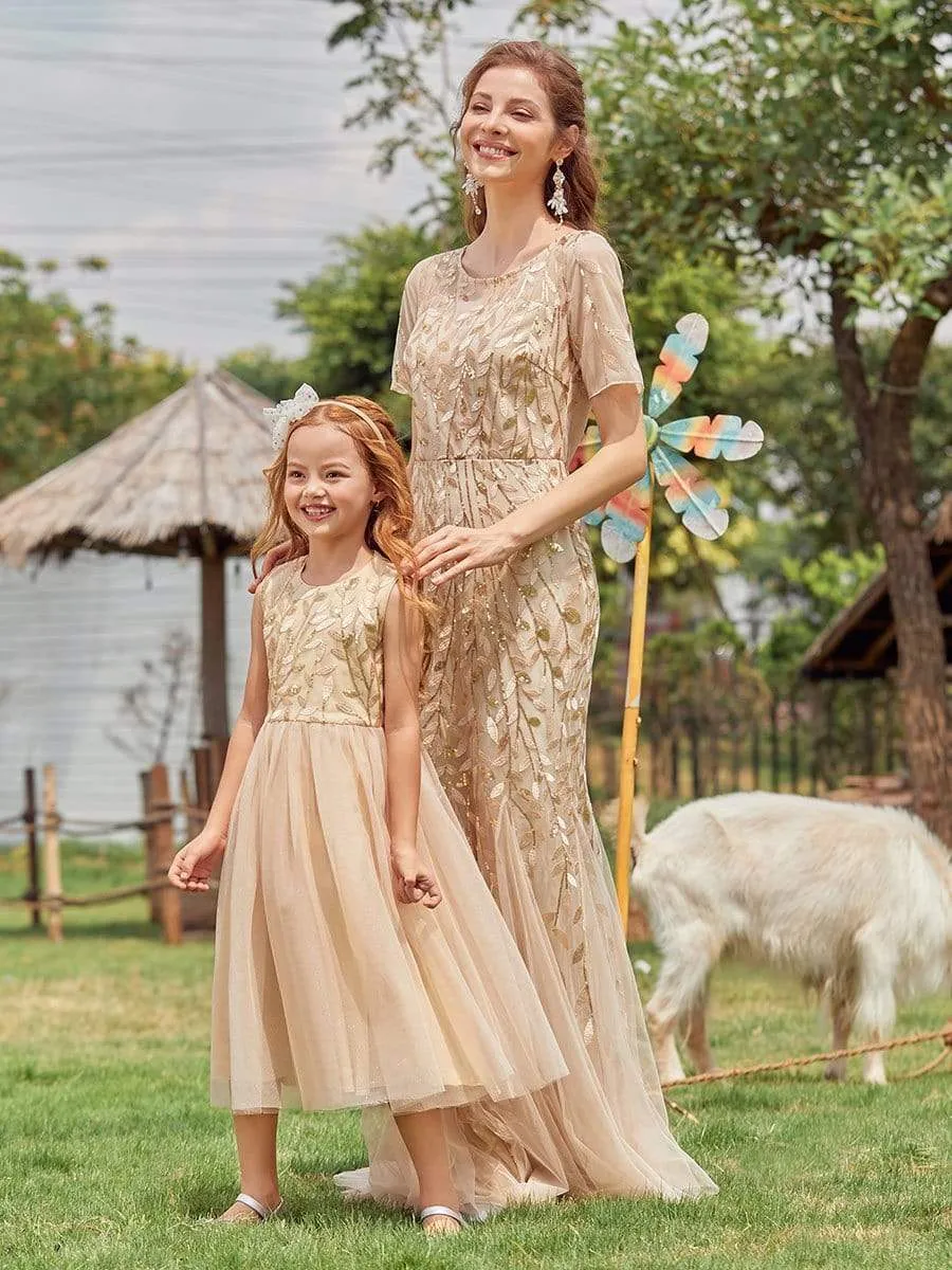 Dainty Sleeveless Tulle Flower Girl Dress for Wedding with Sequin