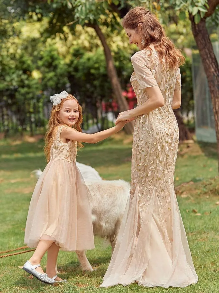 Dainty Sleeveless Tulle Flower Girl Dress for Wedding with Sequin