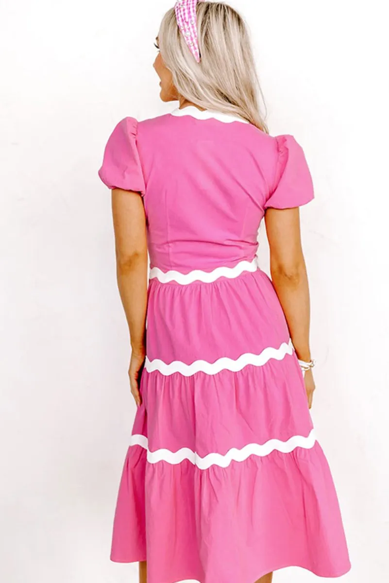 Darling Hot Pink Zig Zag Flowy Midi Dress