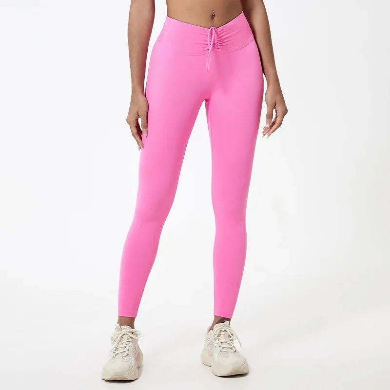 Drawstring High Waist Tights Female Push Up Breathable Sports Leggings