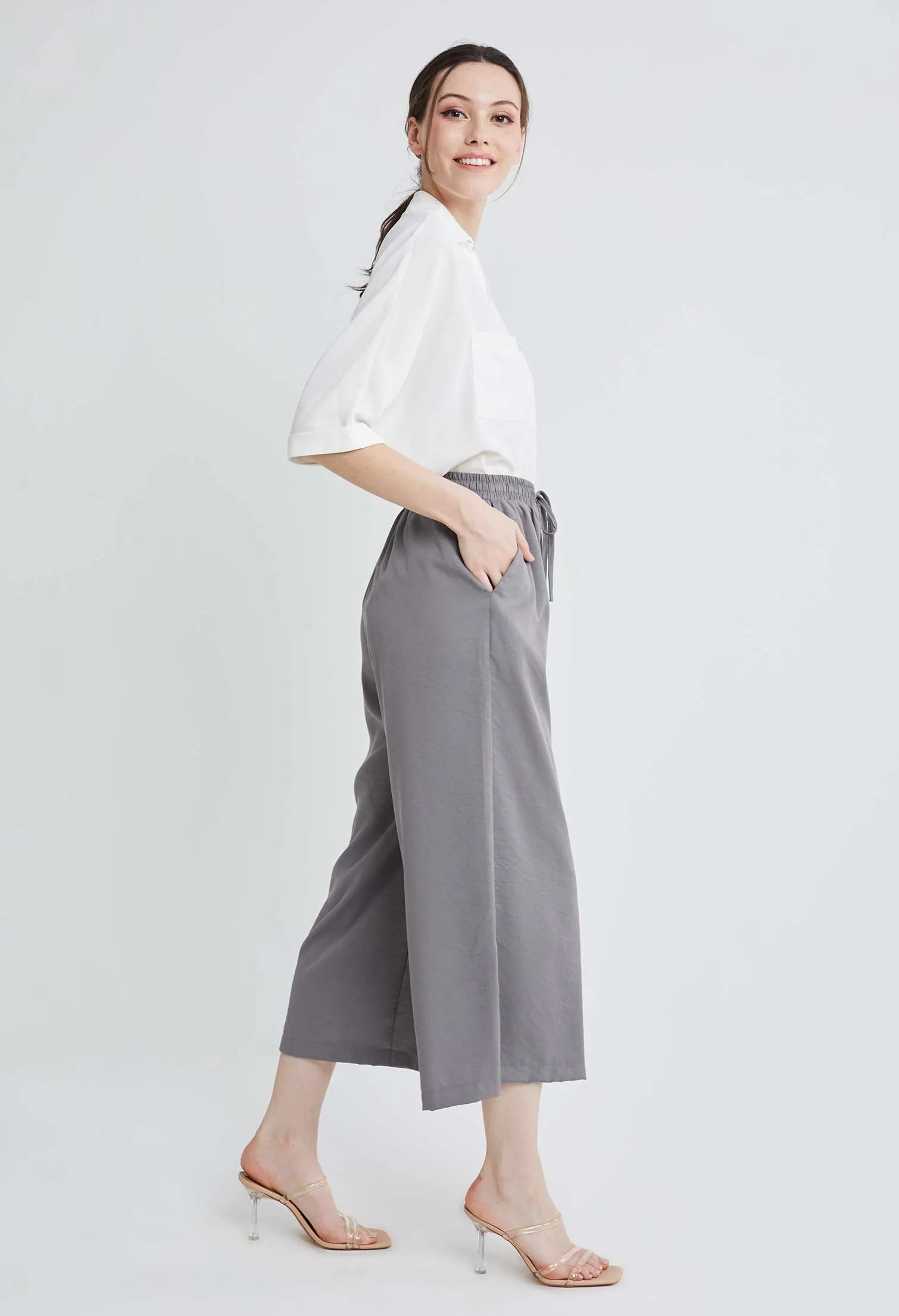 Drawstring Palazzo Culotte Pants