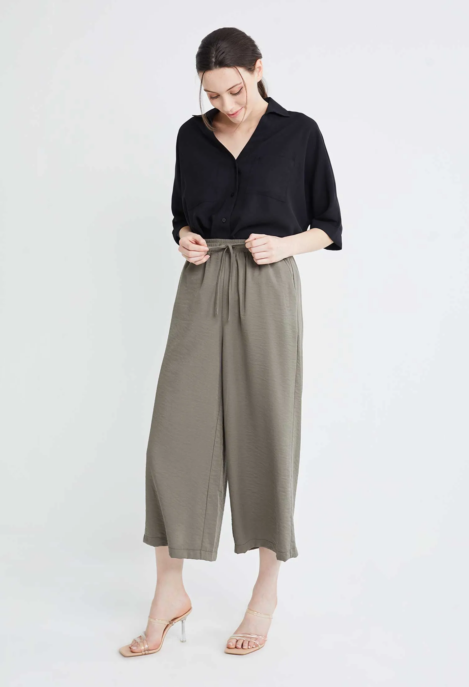 Drawstring Palazzo Culotte Pants