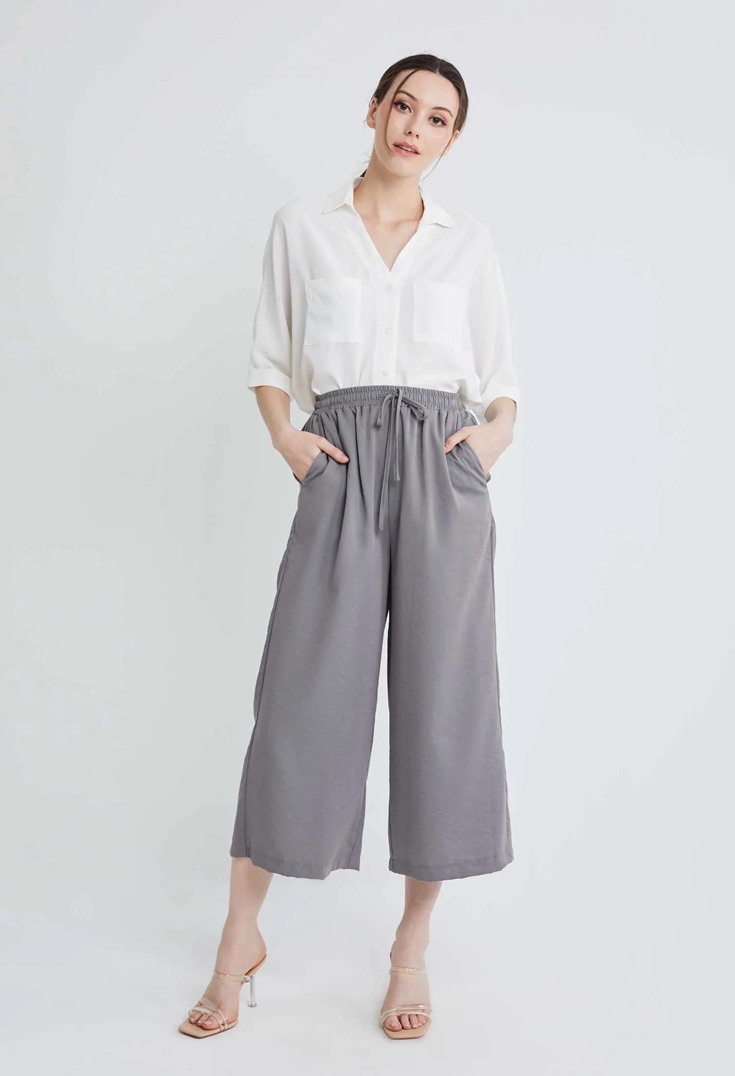 Drawstring Palazzo Culotte Pants