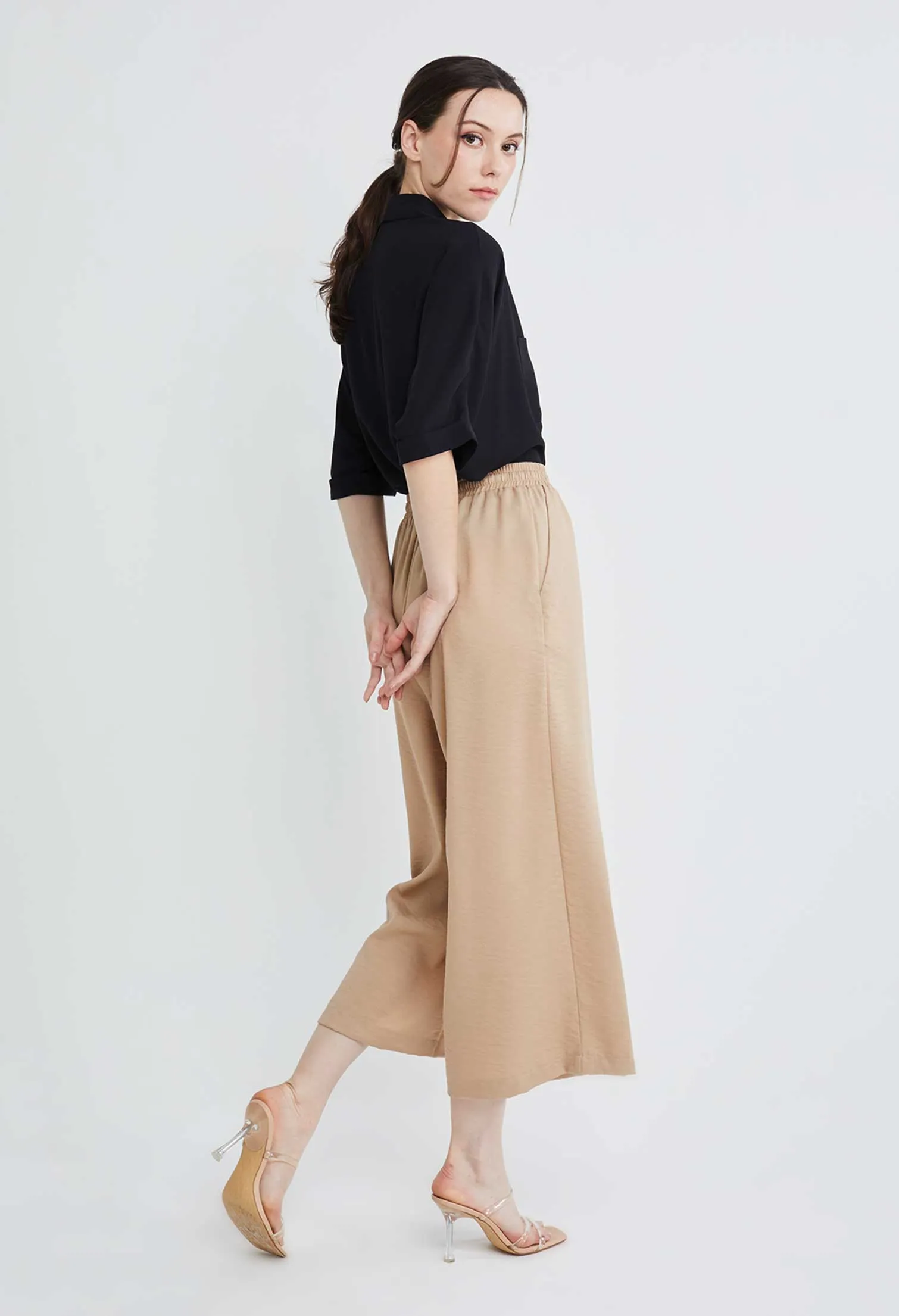 Drawstring Palazzo Culotte Pants