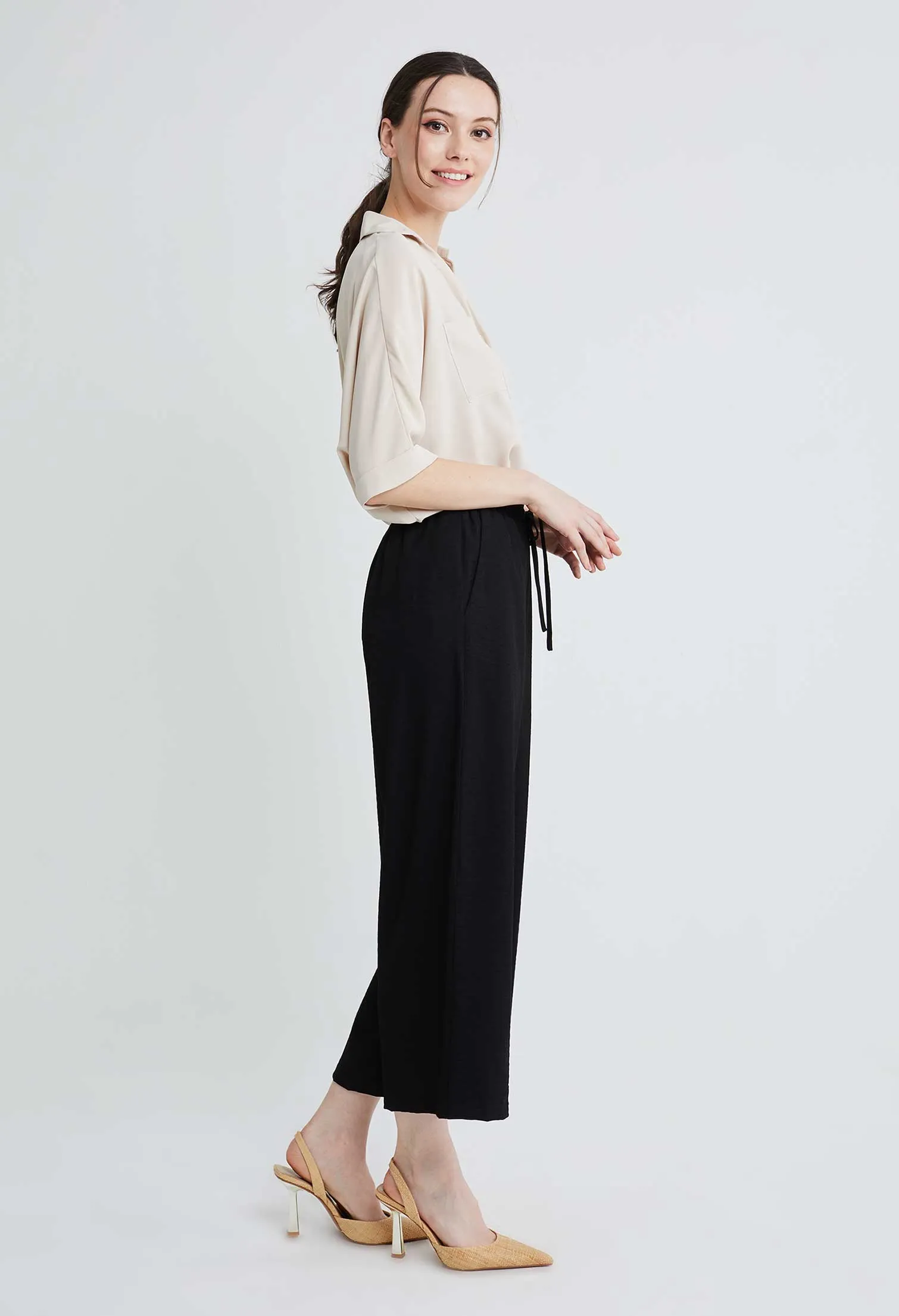 Drawstring Palazzo Culotte Pants