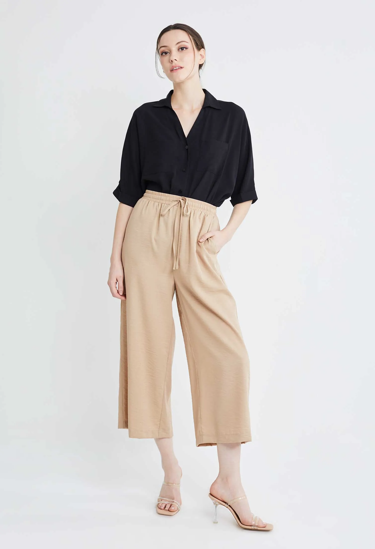 Drawstring Palazzo Culotte Pants