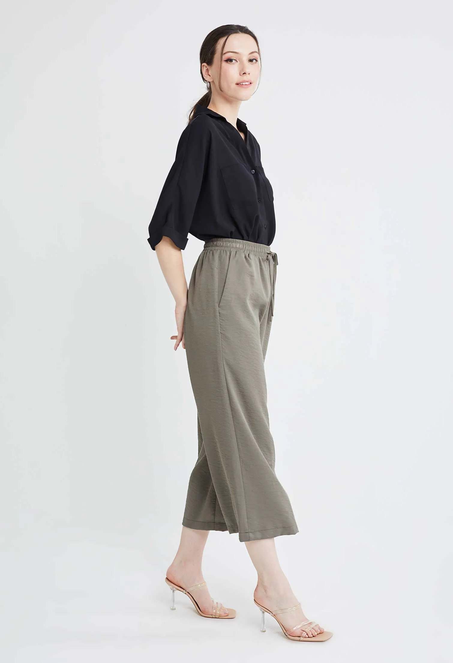 Drawstring Palazzo Culotte Pants