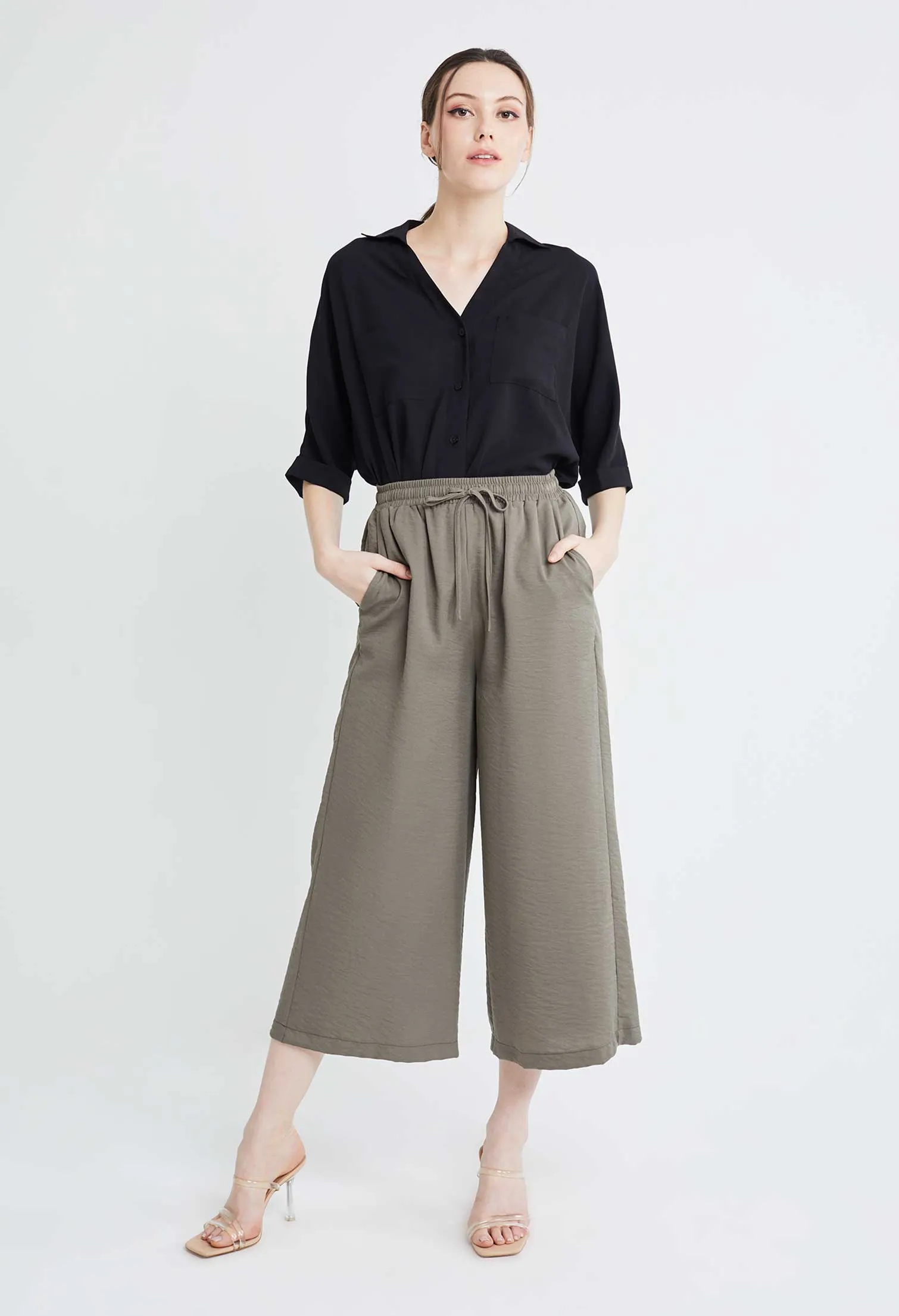 Drawstring Palazzo Culotte Pants