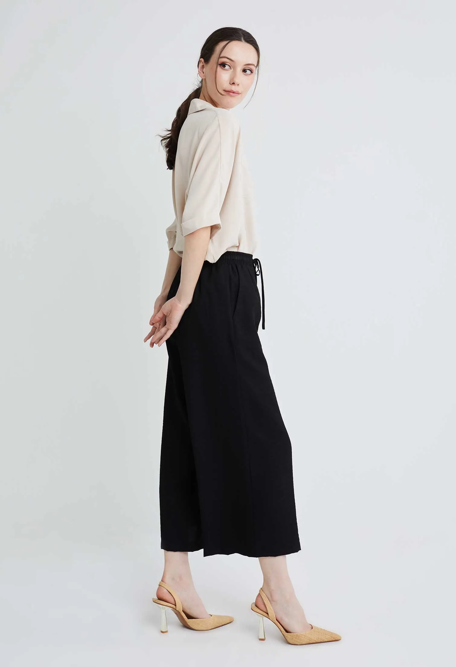 Drawstring Palazzo Culotte Pants